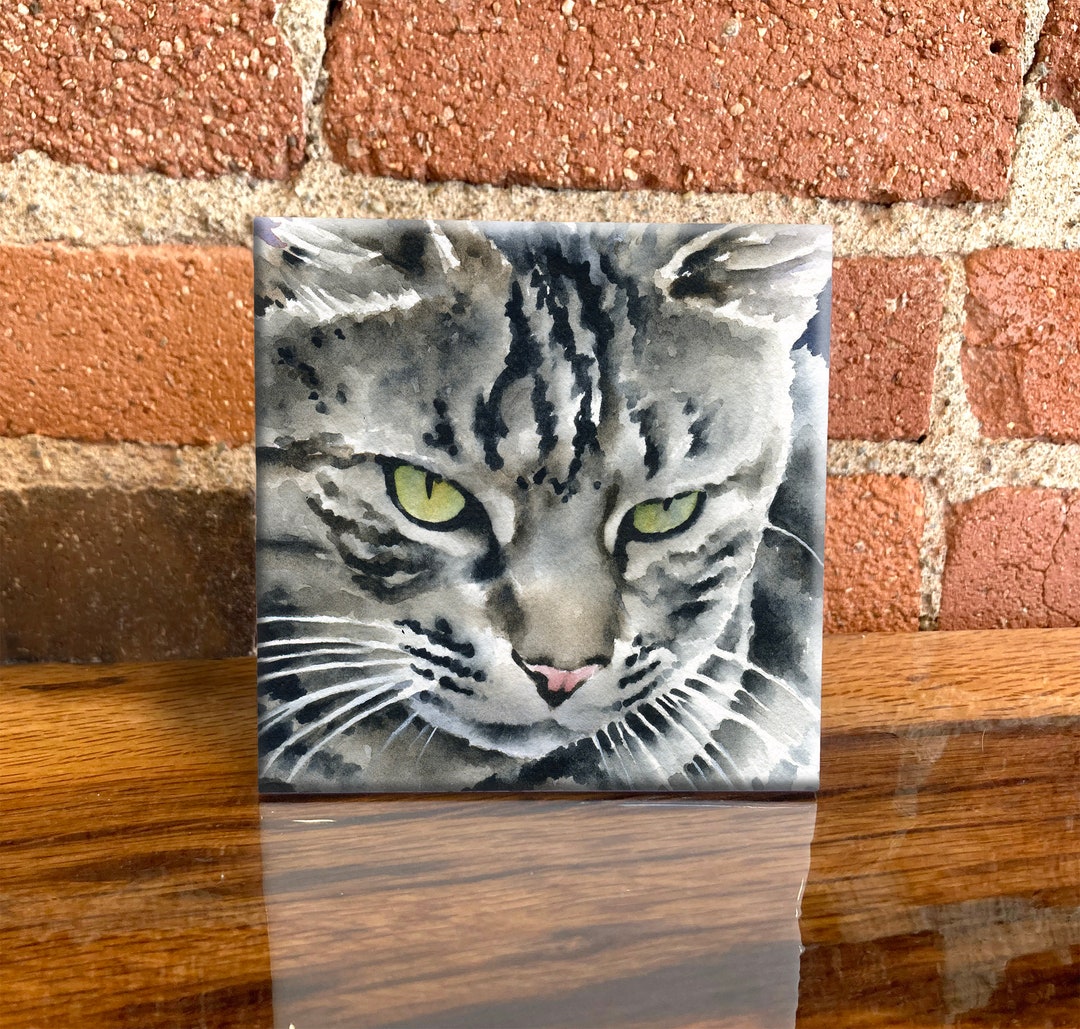 Tabby Cat Ceramic Tile Cat Decorative Tile Cat Lover Gift Unique Cat