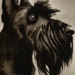 SCOTTISH TERRIER Sepia Art Print by Watercolor Artist DJ Rogers