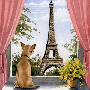 Chihuahua Art Print &quot;CHIHUAHUA IN PARIS&quot; Watercolor by Artist D J Rogers