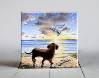 Dachshund Ceramic Tile - Dachshund Decorative Tile - Dog Lover Gift - Unique Dog Gifts