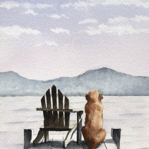 GOLDEN RETRIEVER Art Print &quot;Patiently Waiting&quot; by Watercolor Artist DJ Rogers