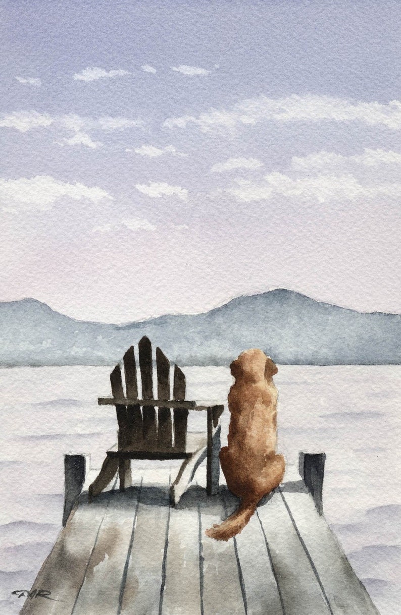 GOLDEN RETRIEVER Art Print Patiently Waiting by Watercolor Artist DJ Rogers image 1