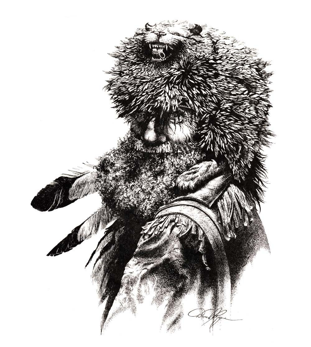 MOUNTAIN MAN Pen and Ink Drawing Art Print by Artist DJ Rogers