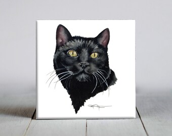 Black Cat Ceramic Tile - Black Cat Decorative Tile - Cat Lover Gift - Unique Cat Gifts