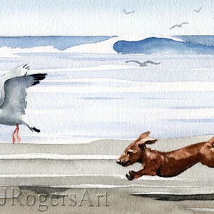 Dachshund Art Print "DACHSHUND At The Beach" by Watercolor Artist DJ Rogers