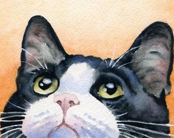 TUXEDO CAT Art Print by watercolor Artist DJ Rogers