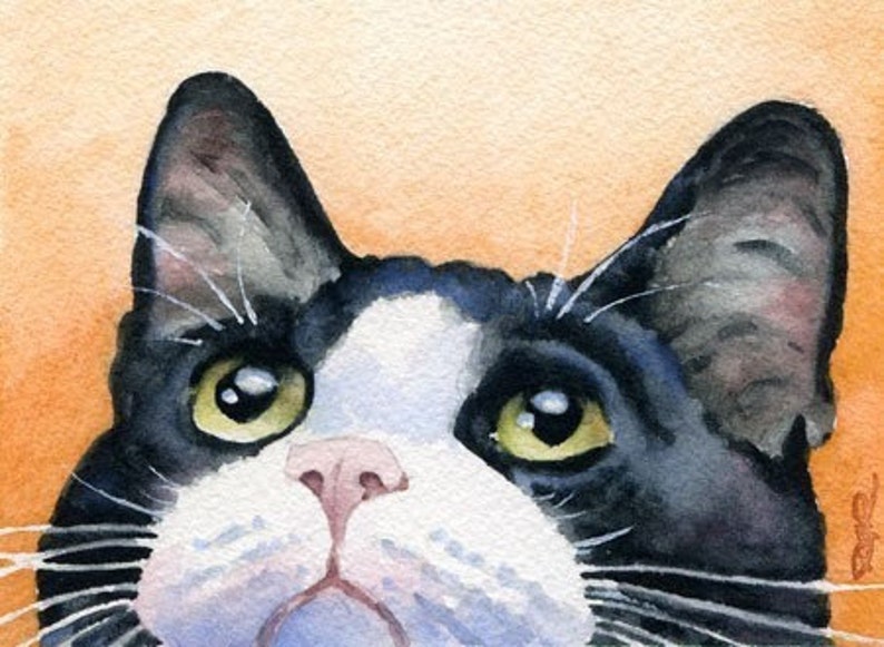 TUXEDO CAT Art Print by watercolor Artist DJ Rogers image 1