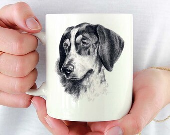 Bluetick Coonhound Custom 11oz Mug With Dog Art Featuring Watercolor Painting by Artist DJ Rogers