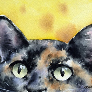 Tortie Cat Art Print Tortoiseshell Watercolor by Artist DJ Rogers