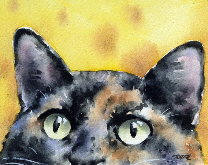 Tortie Cat Art Print Tortoiseshell Watercolor by Artist DJ Rogers Etsy