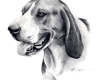 Treeing Walker Coonhound Dog Pencil Drawing Art Print by Artist DJ Rogers