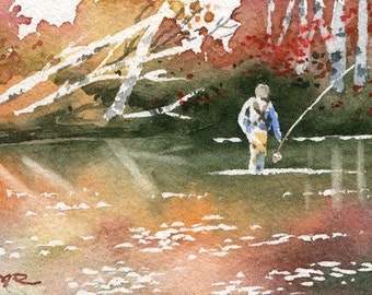 Fly Fishing SECRET SPOT Watercolor Fine Art Print by Artist DJ Rogers