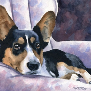 CARDIGAN WELSH CORGI Art Print Watercolor by Artist D J Rogers