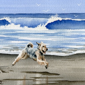 AIREDALE TERRIER Art Print &quot;Airedale Terrier At The Beach&quot; Watercolor by Artist DJ Rogers