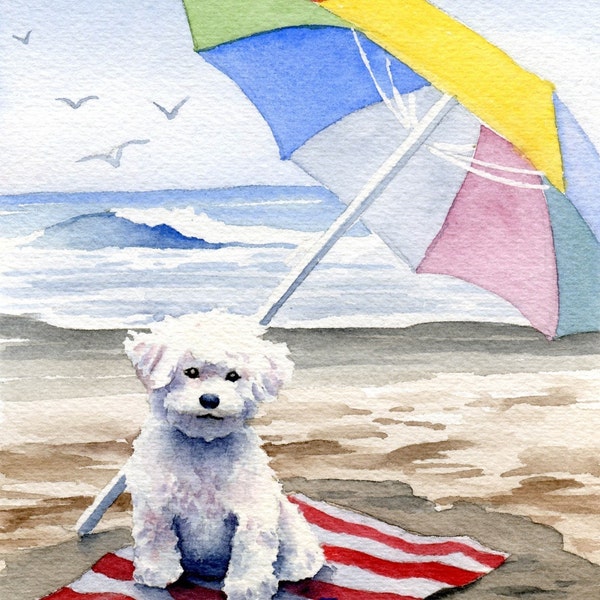 BICHON FRISE Art Print "Bichon Frise At The Beach" by Artist DJ Rogers