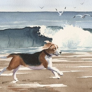 Beagle Art Print "BEAGLE At The BEACH" by Artist DJ Rogers