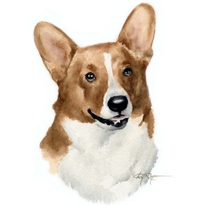WELSH CORGI Dog Watercolor Painting Art Print by Artist DJ Rogers