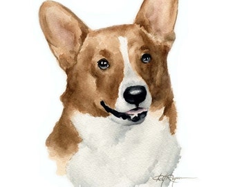 WELSH CORGI Dog Watercolor Painting Art Print by Artist DJ Rogers