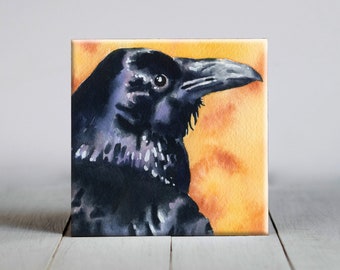 Raven Ceramic Tile - Crow Decorative Tile - Bird Lover Gift - Unique Animal Gifts