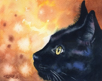 BLACK CAT Art Print by Watercolor Artist DJ Rogers