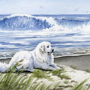 Great Pyrenees Art Print &quot;Great Pyrenees At The Beach&quot; by Artist DJ Rogers