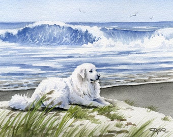 Great Pyrenees Art Print "Great Pyrenees At The Beach" by Artist DJ Rogers