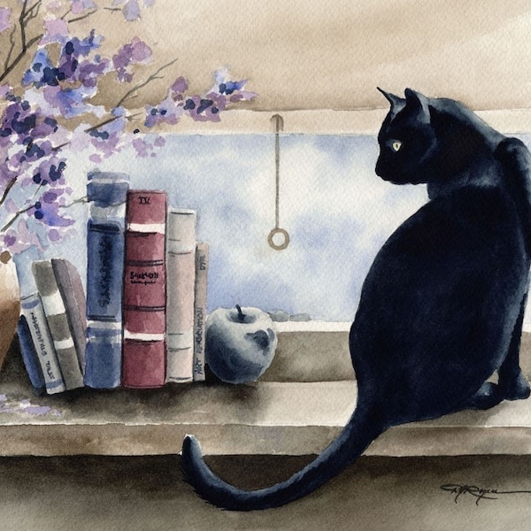 BLACK CAT Art Print by Watercolor Artist DJ Rogers