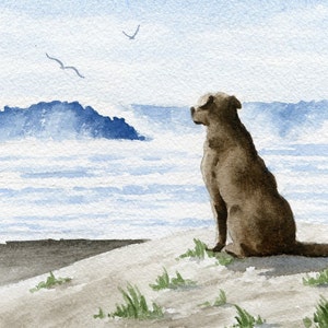 Chocolate Lab Art Print &quot;CHOCOLATE LAB At The Beach&quot; Watercolor by Artist D J Rogers