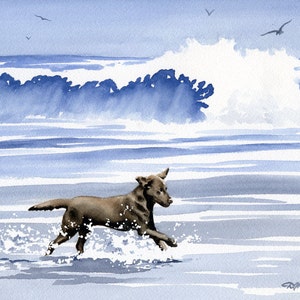 CHOCOLATE LAB Art Print &quot;Chocolate Lab At The Beach&quot; Watercolor by Artist D J Rogers