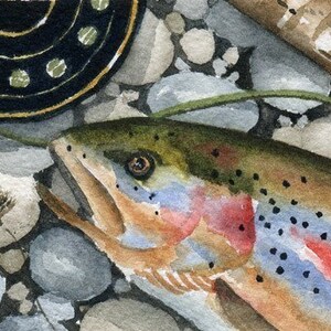 FLY FISHING "Trophy Rainbow" Watercolor Fine Art Print by Artist DJ Rogers