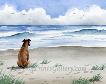 Boxer at the Beach Art Print by Artist DJ Rogers