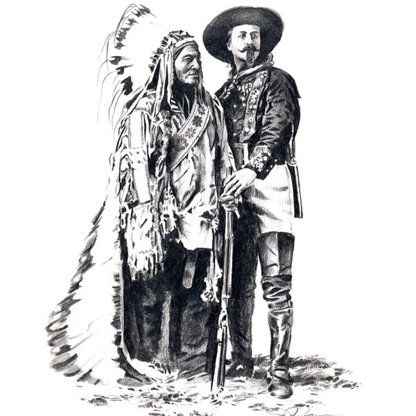 Buffalo Bill Cody And Sitting Bull Western Art Print by Artist DJ Rogers