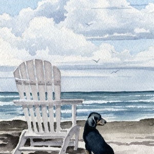 Dachshund Art Print "DACHSHUND At The BEACH" Dog Watercolor by Artist DJ Rogers