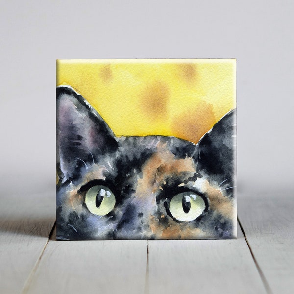 Tortie Cat Ceramic Tile - Cat Decorative Tile - Cat Lover Gift - Unique Cat Gifts