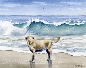 LABRADOR RETRIEVER Art Print "Labrador Retriever At The Beach" Watercolor by Artist DJ Rogers