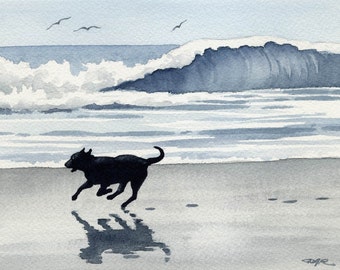 Black Lab Art Print &quot;Black Lab at the Beach&quot; by Artist DJ Rogers