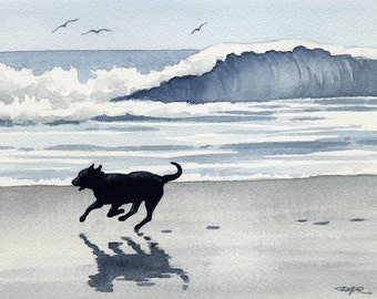 Black Lab Art Print "Black Lab at the Beach" by Artist DJ Rogers