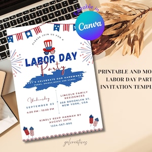 Labor Day Invitation Template | Labor Day BBQ Party Evite Invitation | Red,White & Blue Party Template | Printable and Electronic Invitation