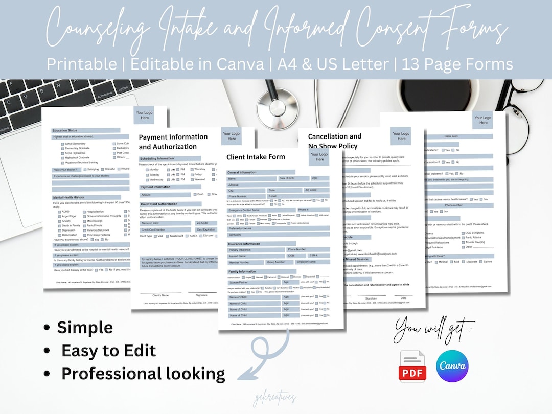 Editable Counseling Intake Form Template | Printable Therapy Client ...