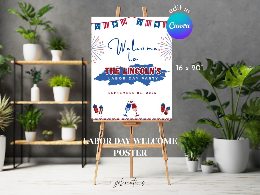 Labor Day BBQ Welcome Sign | Editable Backyard Cookout Party Decoration ...