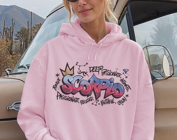 Graffiti Style Scorpio Hoodie, Zodiac Sweatshirt, Scorpio Birthday Gift, Astrology Pullover Sweater, Bold Horoscope Sweatshirt
