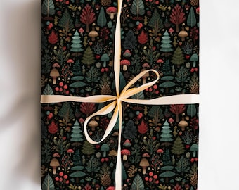 Papier cadeau Noël forêt forêt sombre foncé champignons des bois, emballage cadeau vacances esthétique Forestcore lunatique