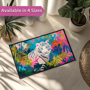 Tropical Tiger Heavy Duty Floor Mat Cute Tiger Doormat Rug Modern Boho Jungle Entryway Rug Gift for Housewarming Friend Maximalist Decor