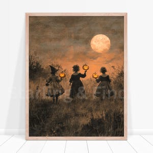 Vintage 3 Little Witches Halloween Wall Art, Autumn Oil Painting Style Decor, Antique Dark Academia Fall Decor Gift, Sophisticated Halloween