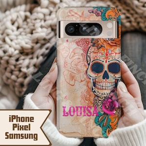 Personalized of Day of the Dead Tough Case Birthday Gift Custom Phone Case for Daughter Friend Employee Halloween IPhone Pixel Samsung Case