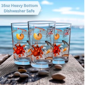 Ocean Life Pint Glass, Nautical Drinkware, Sea Creature Pint Glass, Present for Beach Lovers, Unique Gift for Marine Biologist, Coastal Cup