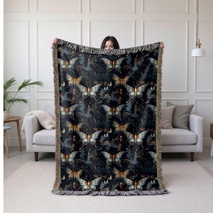 Woven Moths Blanket | Moth Blanket | Moth Throw Blanket | Dark Academia Blanket | Butterfly Blanket | Boho Moth Throw Blanket