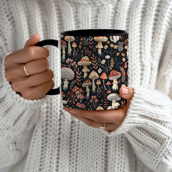 Boho Mushroom Mug for Mushroom Lover Gift Mug Ceramic Cottagecore Mug for Fungi Lover Present Unique Forestcore Fungi Gift