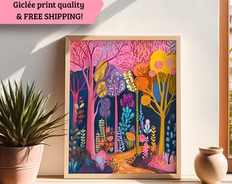 Matisse Inspired Forest Print for Nusery Cottagecore Wall Art Housewarming Gift Colorful Botanical Print Maximalist Wall Art  Boho Art Print