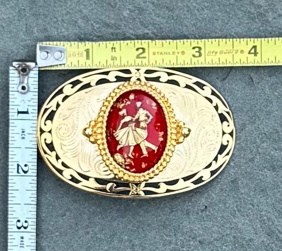Vintage Oval Gold Belt Buckle With Dancers - Etsy display picture 2